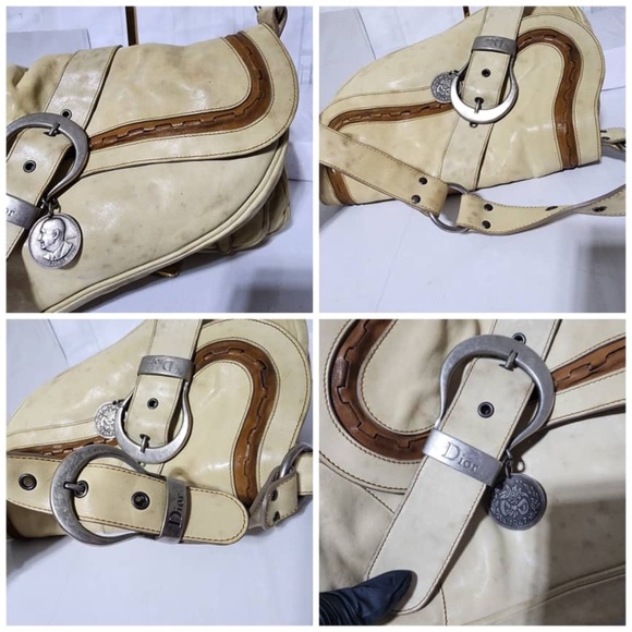Authentic Christian Dior Vintage Medium Gaucho Saddle Bag Cream/Brown - Picture 14 of 15